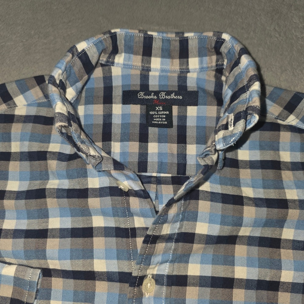 Brooks Brothers Fleece Youth XS Blue Plaid Supima Cotton Button Down Shirt